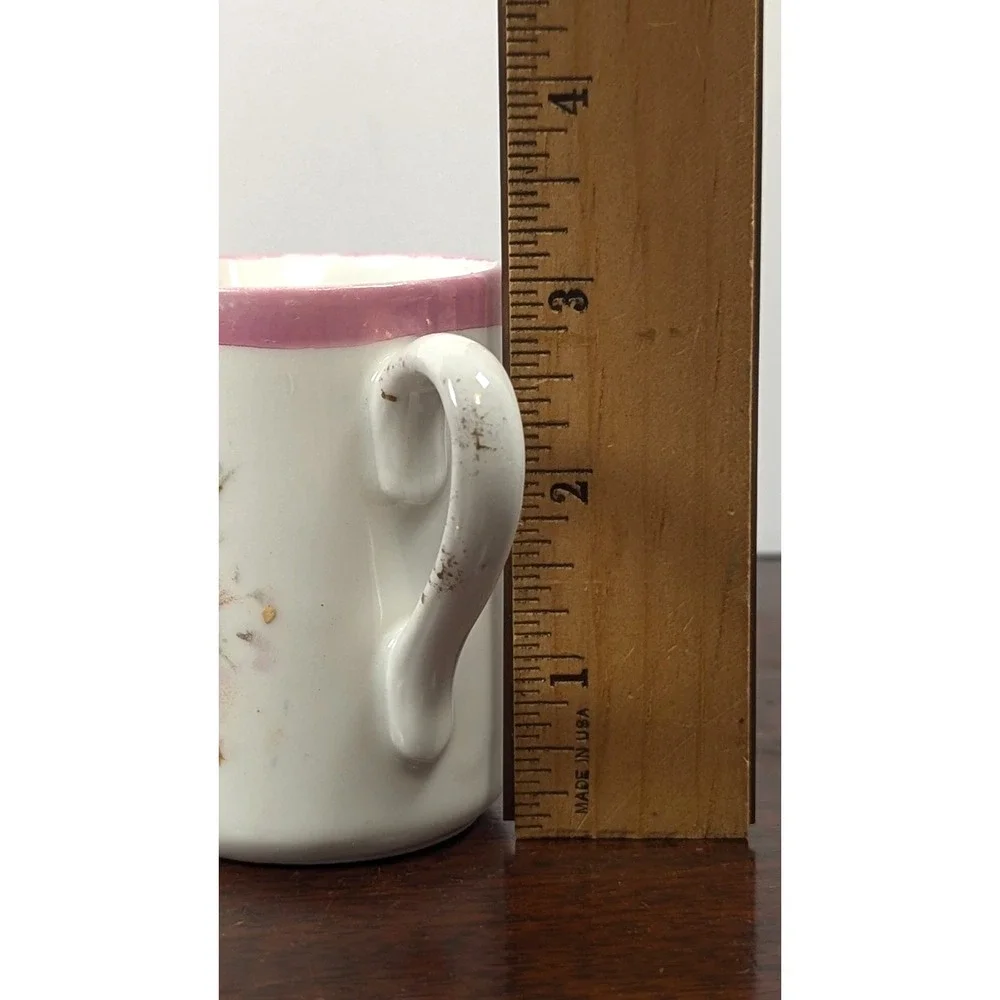 Vintage Mini Porcelain Creamer Pitcher Two Girls Floral Pink Rim 3.25